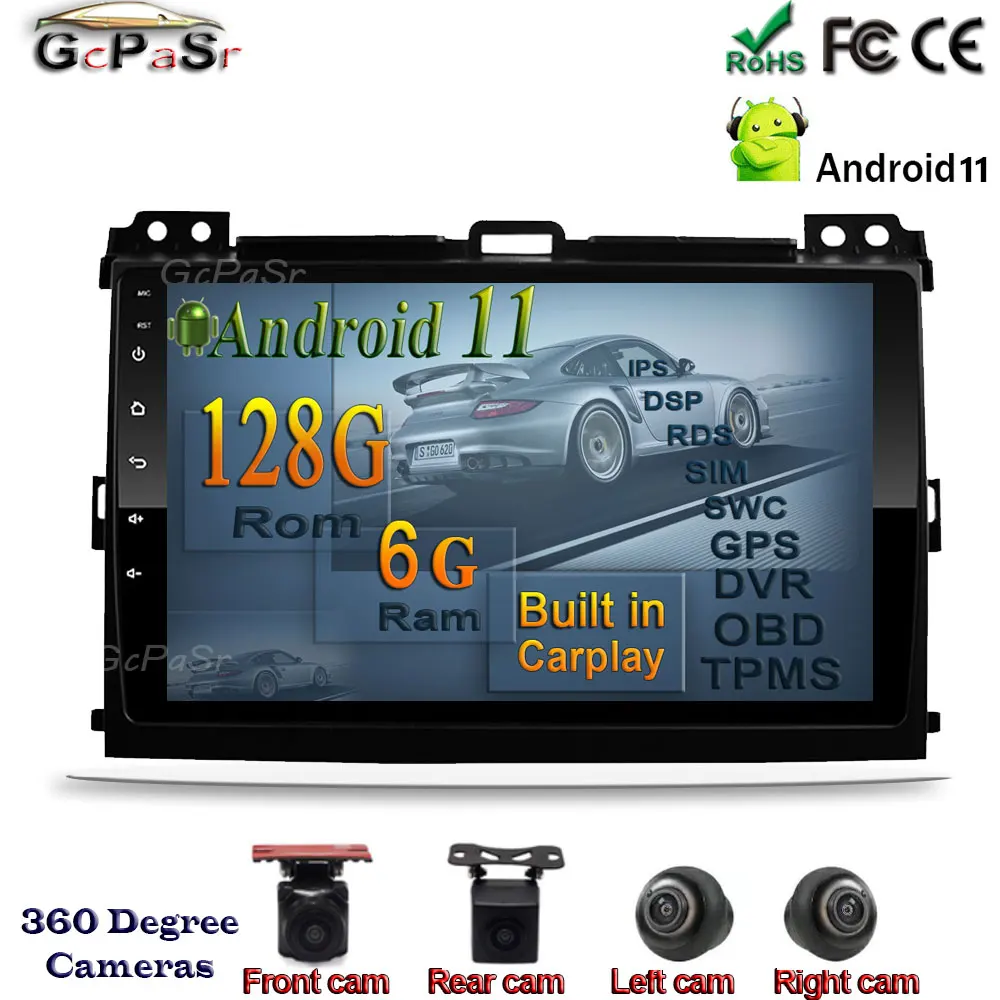 Авторадио Android 11 Carplay для Toyota Land Cruiser Prado 120 2004 2009 автомобильное радио
