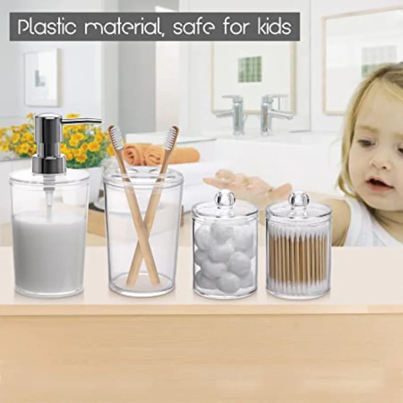 4pcs bamboo bathroom accessories set liquid lotion soap dispenser cotton pad holder toothbrush holder bathroom organizer free global shipping