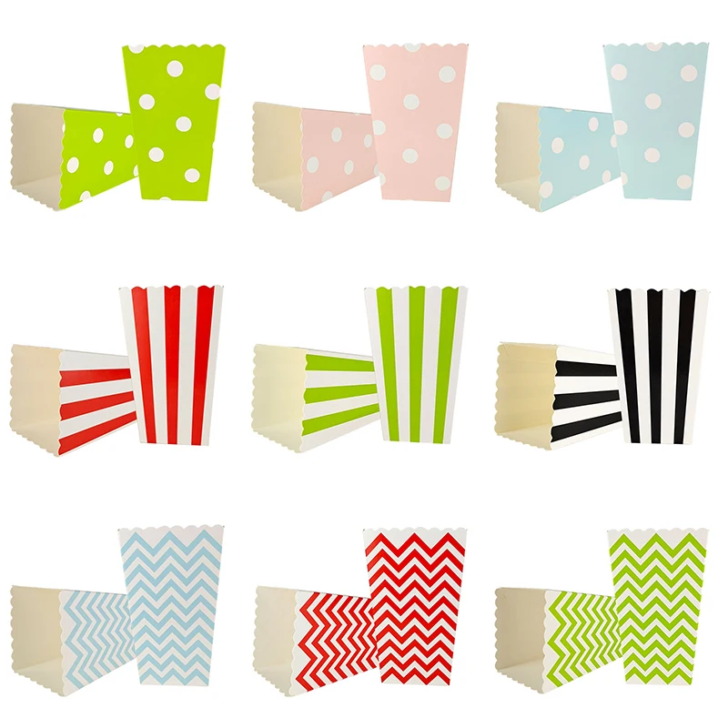 6 шт Вечерние бумажные коробки для попкорна зеленый розовый попкорн