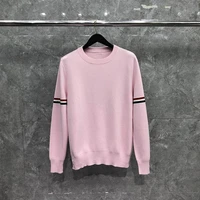 tb thom sweater autunm winter mens sweaters fashion brand clothing cotton armband stripe crewneck pullover pink tb sweater