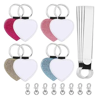 20 pcs sublimation blanks keychains kits glitter pu leather keychain with swivel snap hooks for diy keychain tags heart