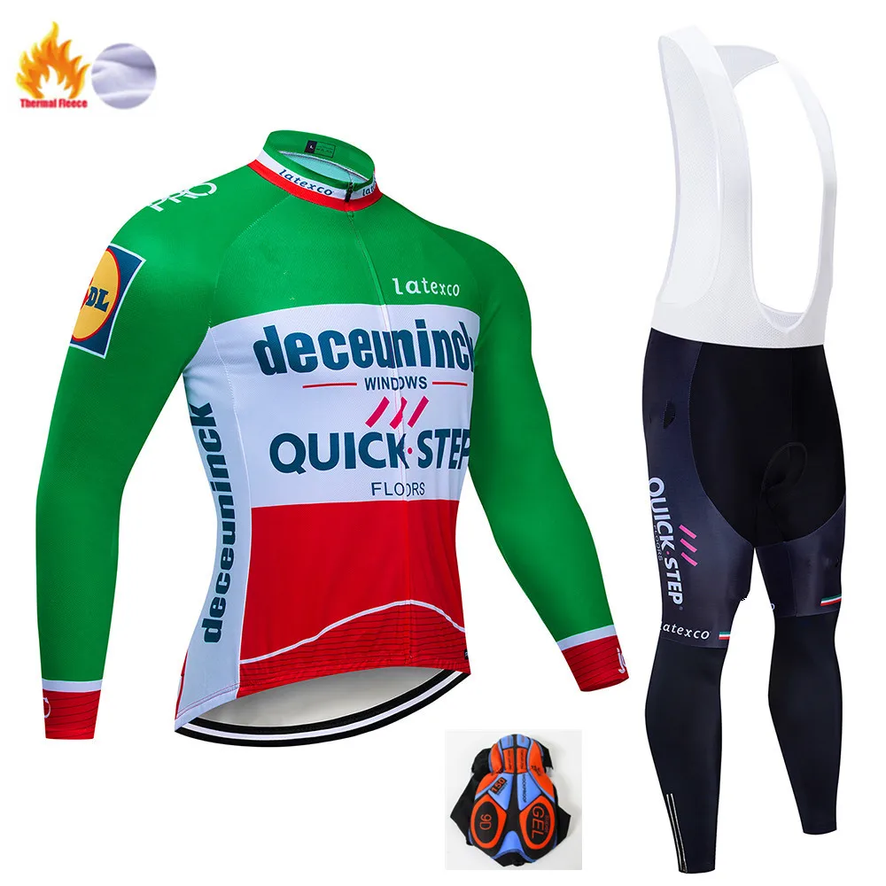 Winter Cycling Suit Pro Team QUICK STEP Велоспорт Джерси 9D нагрудник набор Бельгийская велосипедная одежда мужская зимняя теплая флисовая велосипедная Одежда для велоспорта - Цвет: Winter Cycling Suit