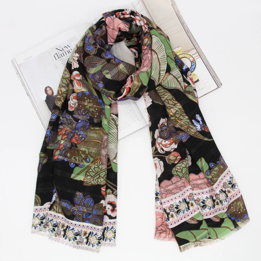 Модный женский легкий шарф с цветочным принтом из люрекса весенний шали хиджаб