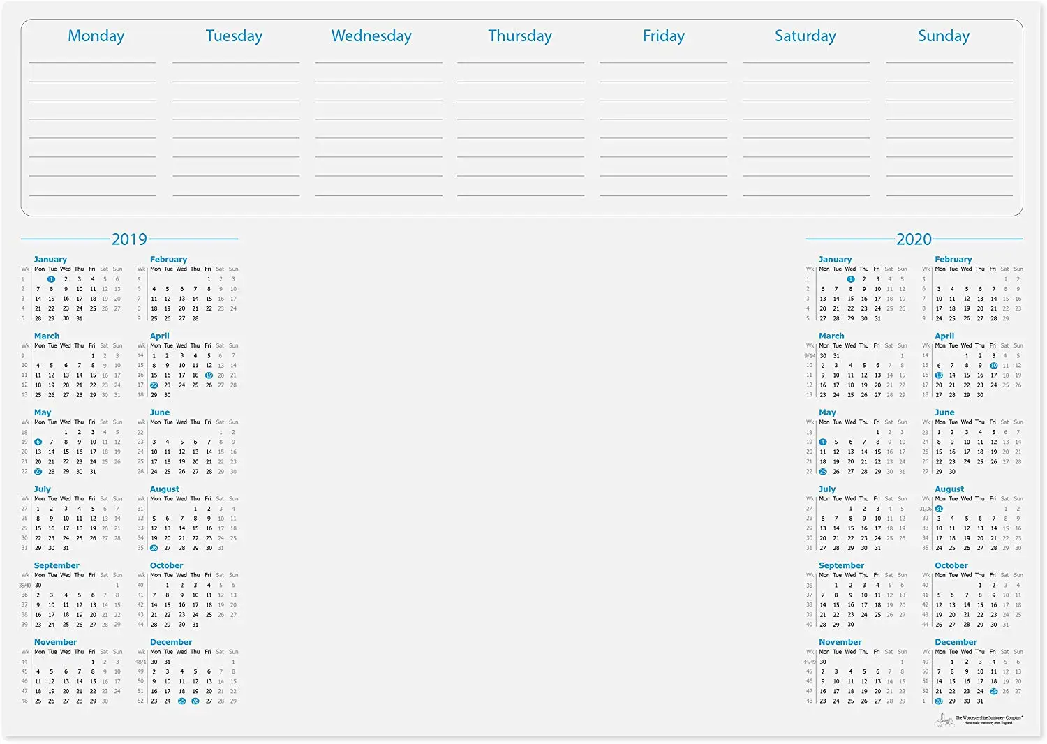 

A3 2 Year (2019/2020) Calendar Desk pad