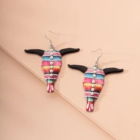 western america flower ox bull head horn texas cowboy longhorn piercing earrings ins korean fashion chic jewelry bijoux earring