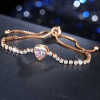 clear crystal heart charm bracelet for women cubic link tennis bracelets men adjustable sparkling bangle fine jewelry lover gift