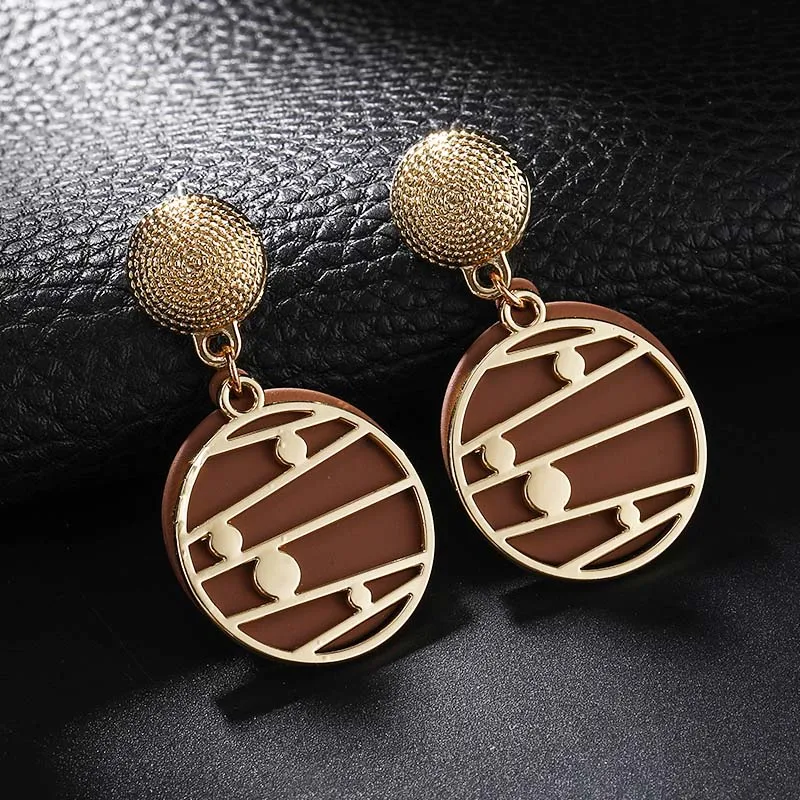 Женские Геометрические круглые серьги корейские Ретро с черной и красной эмалью