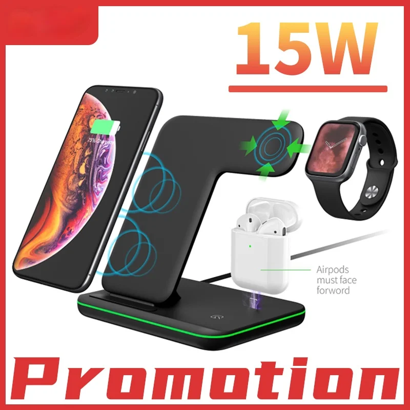 

Fast Wireless Charger For iPhone 12 11 XR 15W Apple Watch Chargers 3 in1 Qi Huawei Charging Dock Station for Airpods Pro iWatch