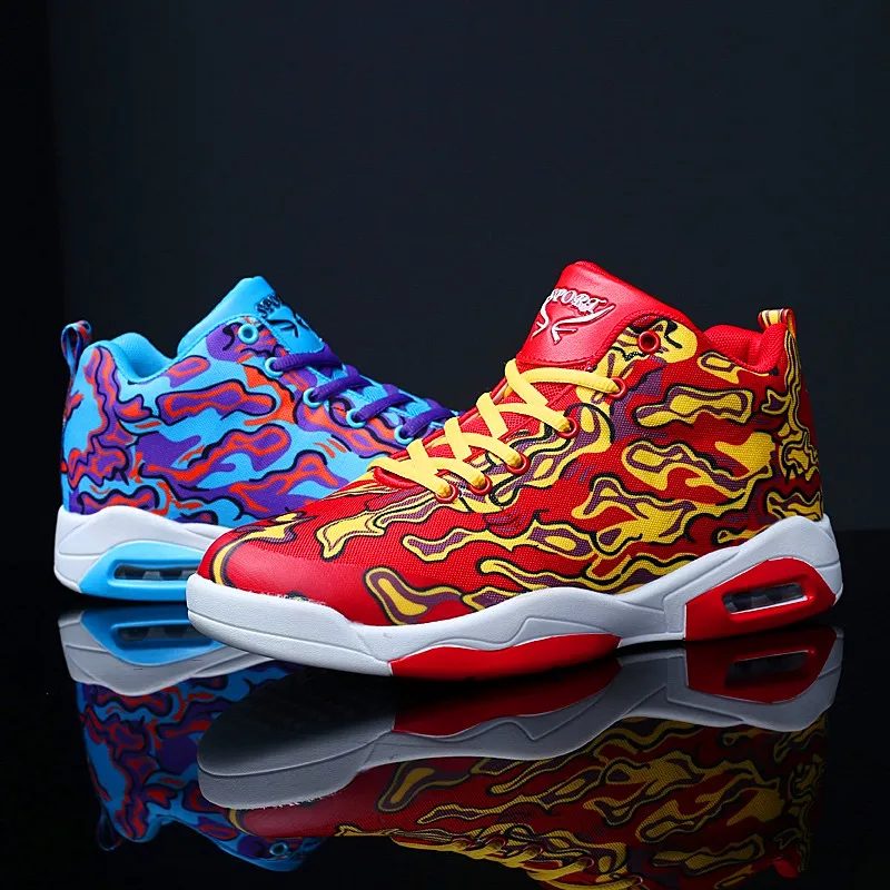 Couple shoes exclusive new unisex sneakers basketball shoes men's casual shoes colorful cloth design high elastic air cushion