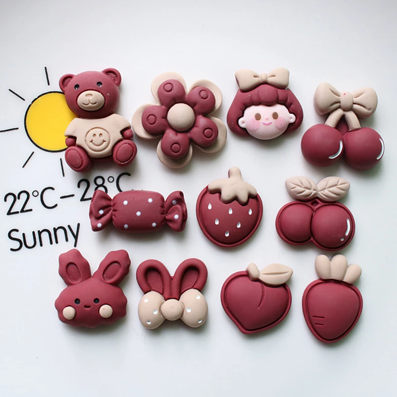 

10-30Pcs Cartoon Wine Red Flowers Candy Crafts Flat Back Resin DIY Earrings Hairpin Jewelry Decor Materials Scrapbook Applique