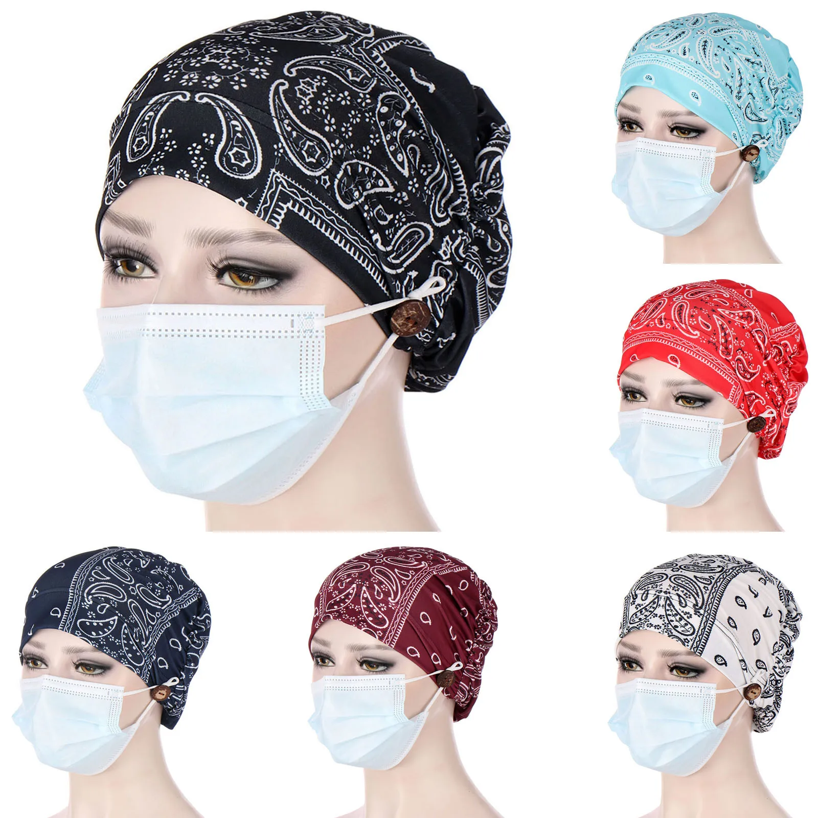 

Women With Buttons India Hat Muslim Cancer Chemo Hat Beanie Wrap Cap 2021 New Comfortable Casual Nurse Hat Doctor Hat