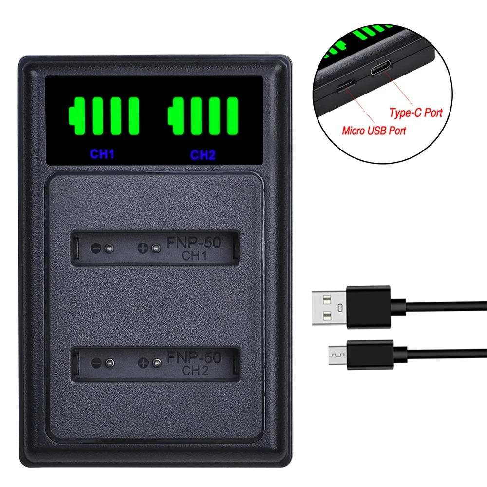 FNP50 NP-50 NP50 NP 50 LED USB двойное зарядное устройство с портом Type C для детской Pentax KODAK D-Li68