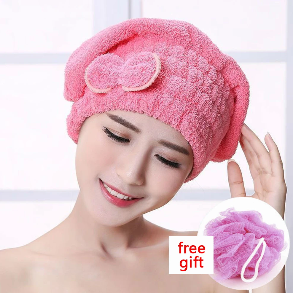 

Шапочка для сушки волос с бантом, полотенце для сухих волос из кораллового бархата, шапочка для душа с сильным поглощением воды, милый мульт...