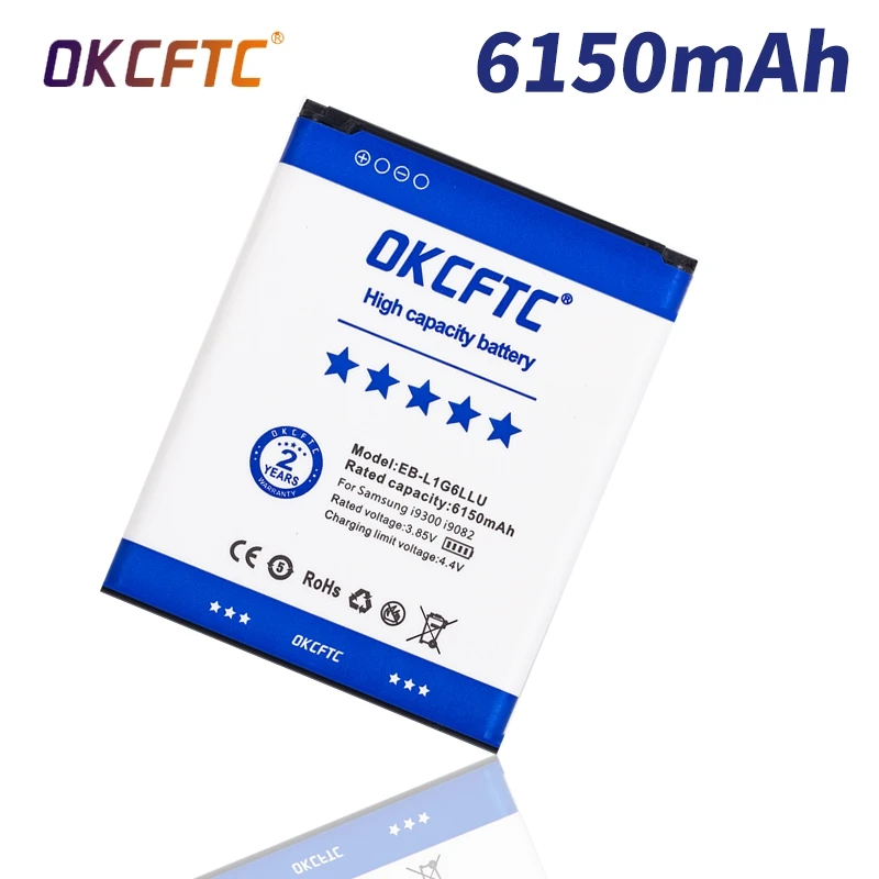 

OKCFTC Replacement Battery For Samsung Galaxy S3 I9300 I9308 L710 I535 I9300i Genuine Battery EB-L1G6LLU 6150mAh