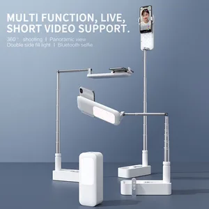 portable phone holder stand with led fill light for streaming selfie cellphone holder led video foldable bracket clip free global shipping