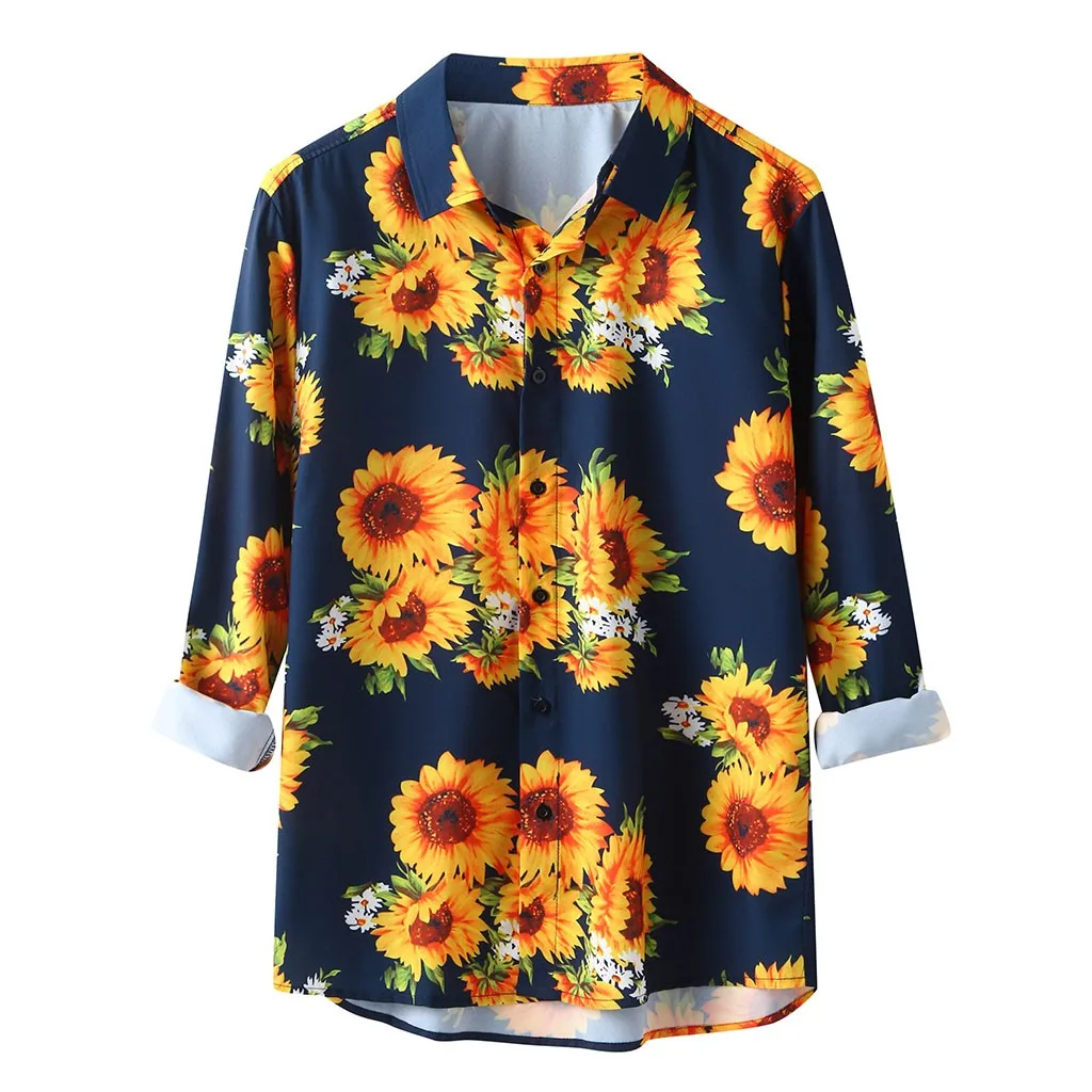 Гавайская рубашка мужская с длинным рукавом этническая Повседневная Блузка