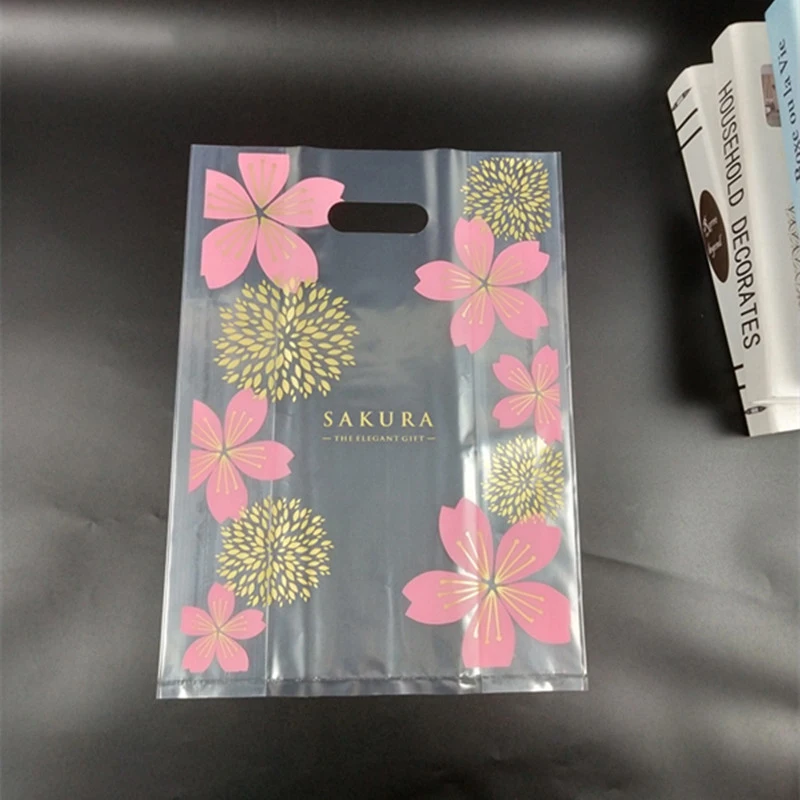 Пластиковый подарочный пакет с розовыми цветами вишни тканевый мешок для