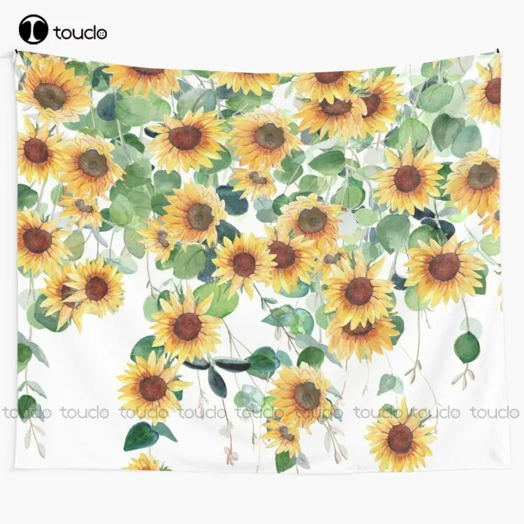 

Sunflowers And Eucalyptus Garland Tapestry Tapestry Wall Hanging For Living Room Bedroom Dorm Room Home Decor Printed Tapestry
