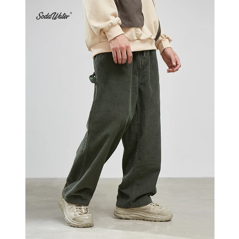 SODAWATER Men 2019 Winter Corduroy Pants Harajuku Loose Straight Solid Casual Hip Hop Vintage Cotton Trousers 94524WS | Мужская одежда