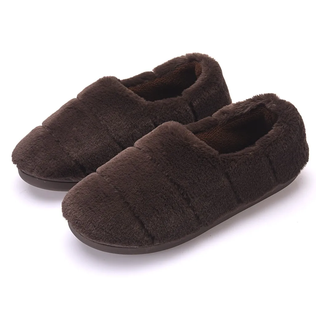 Однотонные мужские теплые плюшевые тапочки Домашние Нескользящие на плоской