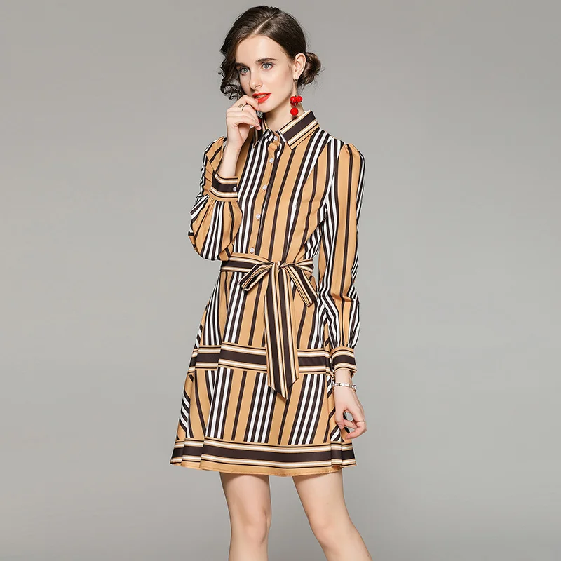 

Женские Элегантные платья, офисные женские винтажные праздвечерние чные платья до колен с бантом и длинным рукавом, новинка 2021, осенние женские платья в полоску