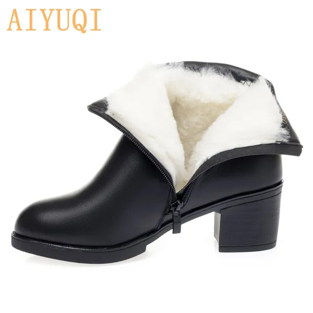 AIYUQI Women Winter Boots Non-slip 2021 Genuine Leather Fashion Wool Warm Women Ankle Boots  Large Size High Heels Shoes Boots 8