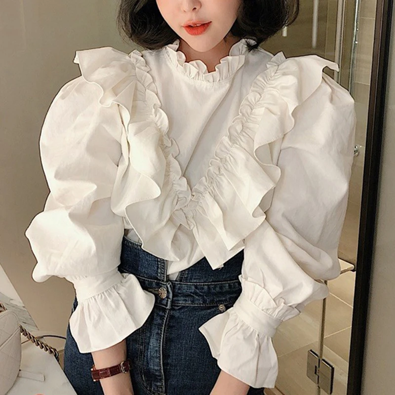 Рубашка PERHAPS U женская с воротником-стойкой белая однотонная блузка