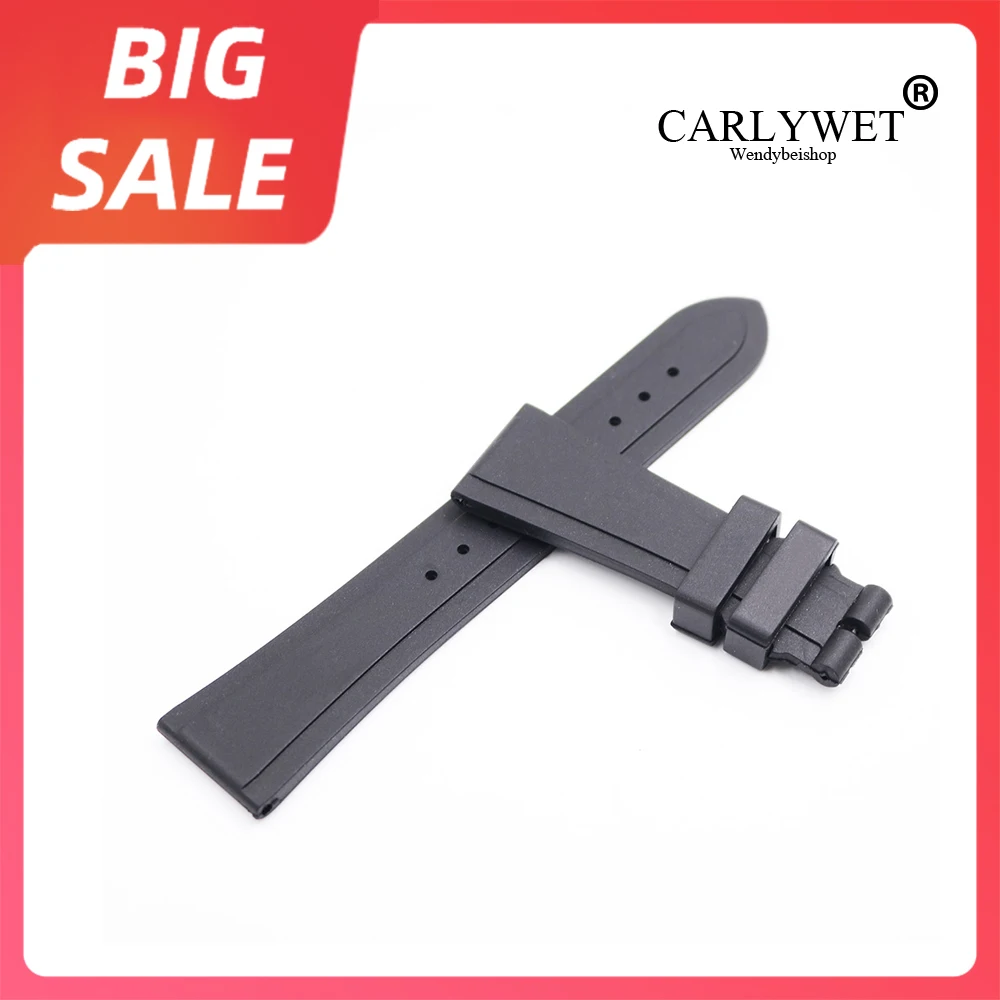 

CARLYWET 22 мм роскошный черный мягкий и удобный водонепроницаемый силиконовый резиновый сменный ремешок для наручных часов без застежки для Тю...