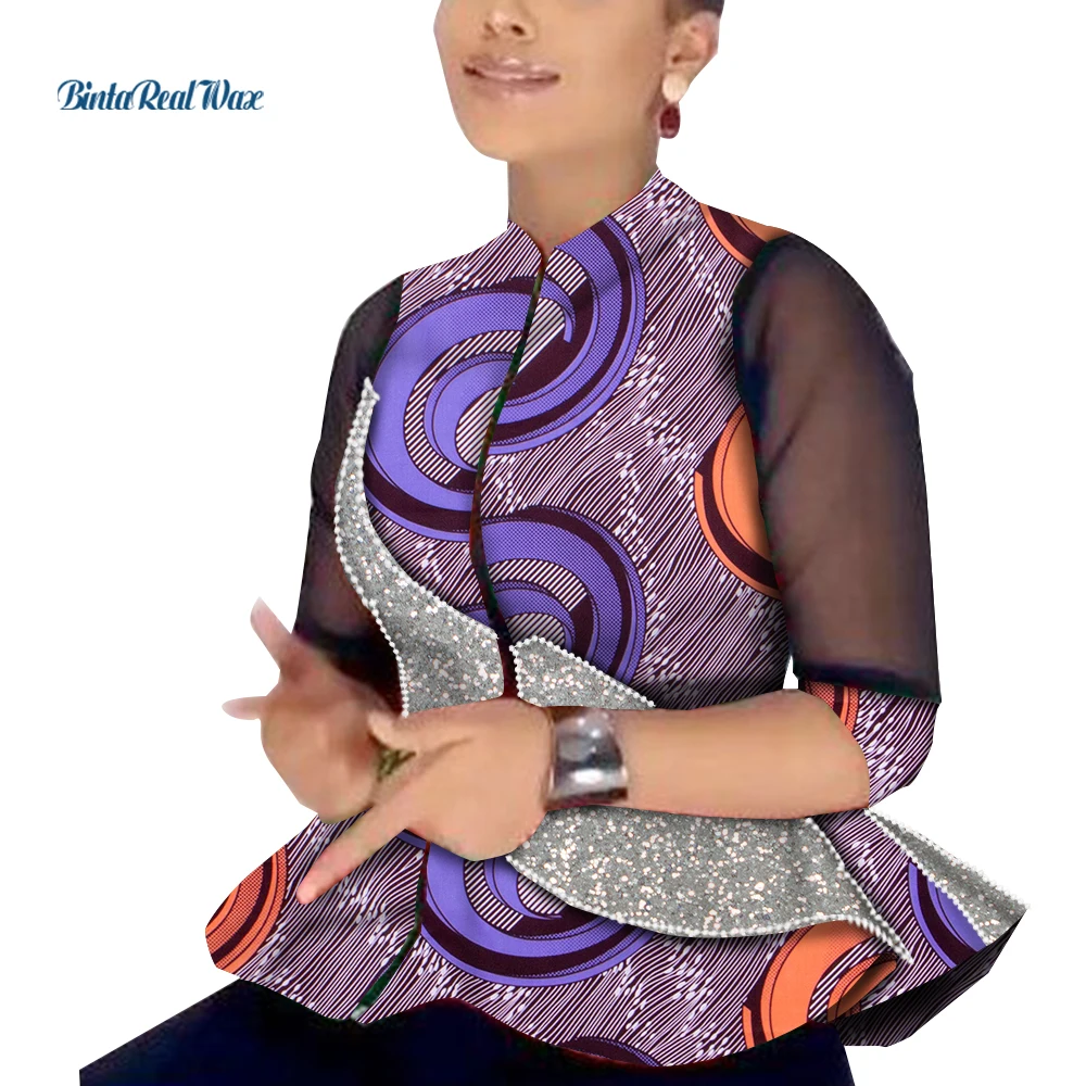 

African Bazin Riche Tops Shirts for Women Plus Size Traditional Women African Print Half Sleeve Tops Clothing Dashiki WY9370