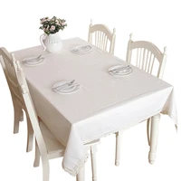 simple plain white linen cotton flower lace edges table cloth rectangular tablecloth dustproof table covers toalha de mesa