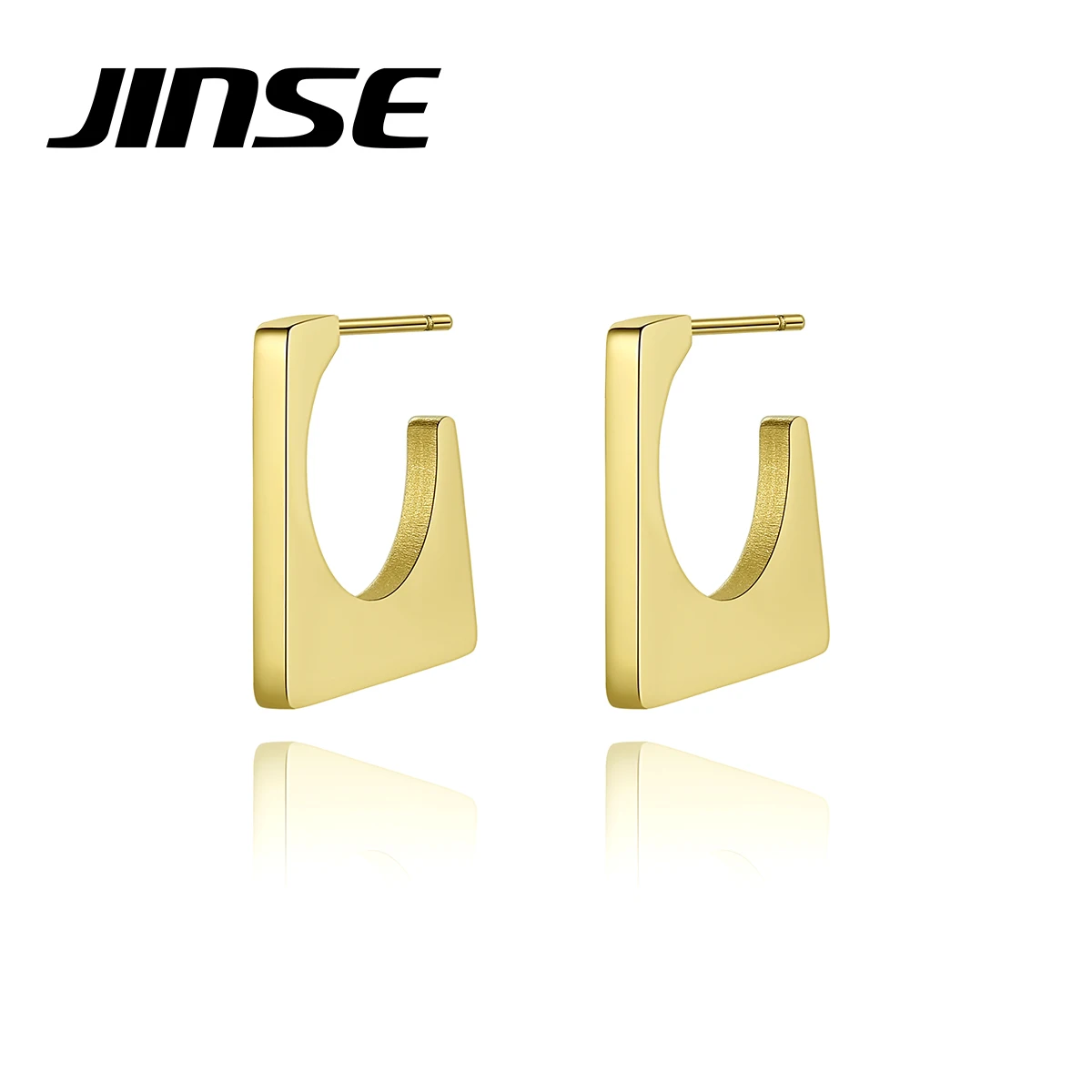

JINSE новые модные большие квадратные серьги-кольца из нержавеющей стали для женщин золотые металлические простые текстурные короткие серьг...