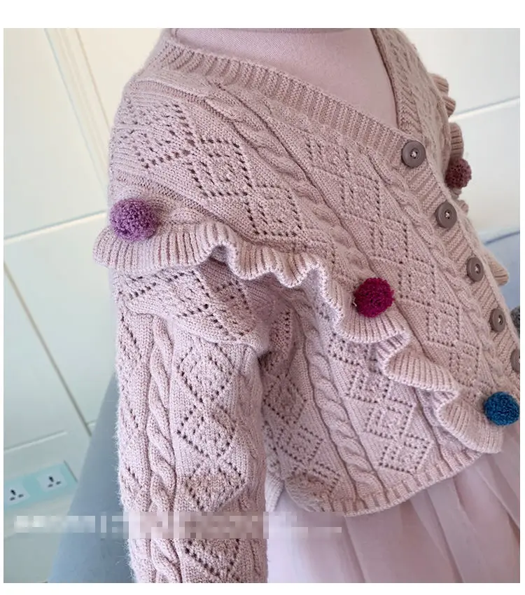 

Girls Spring and Autumn Clothing Sets 2021 Fashion Knitted Long-sleeved Cardigan Mesh Skirt Children's Dress Two-piece
