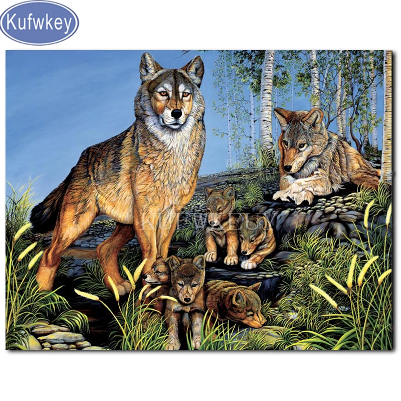 Картина-Пазл сделай сам KUFWKEY 5d алмазная вышивка с волками полноразмерная Круглая