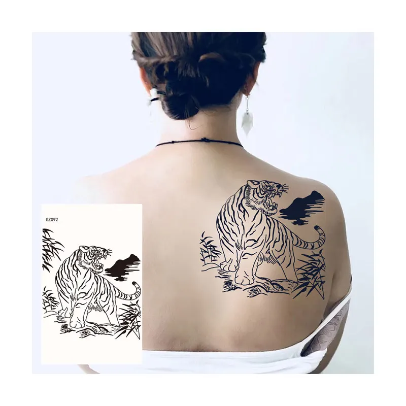 

Waterproof Temporary Tattoo Sticker Forest Tiger Warrior Flash Tattoos Women Body Art Arm leg Fake Sleeve Tatoo Men