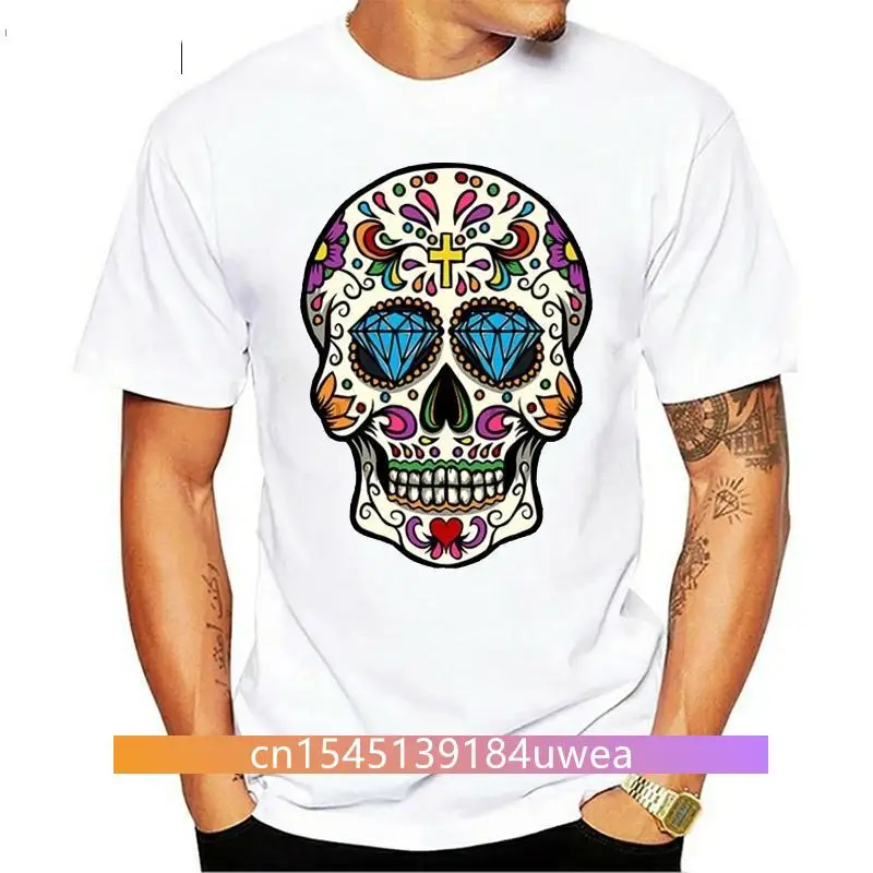 

Luxury Brand T Shirt Mens High Quality Sugar Skull Printed Mexican Skull Adult T-Shirts Summer Tops