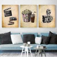 movie theater vintage art canvas painting wall picture popcorn film clapper poster retro home decoration for cinema living room