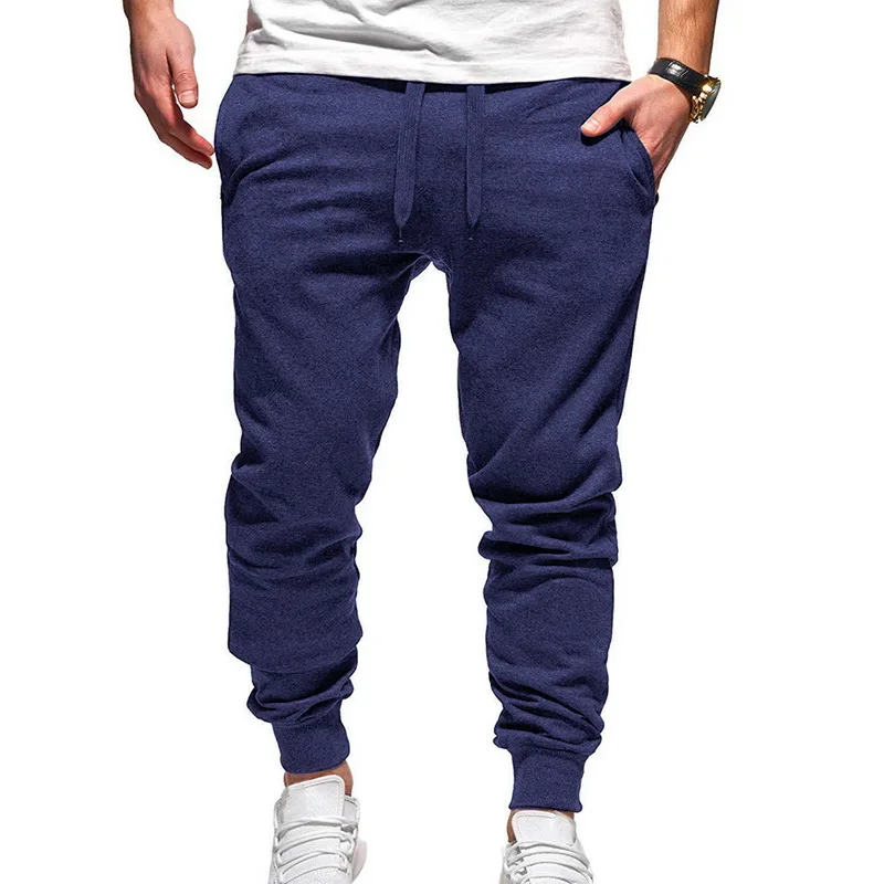 Puimentiua Men Drawstring Pants Full Sportswear Solid Casual Elastic Sweatpants Fitness Workout Trousers | Мужская одежда