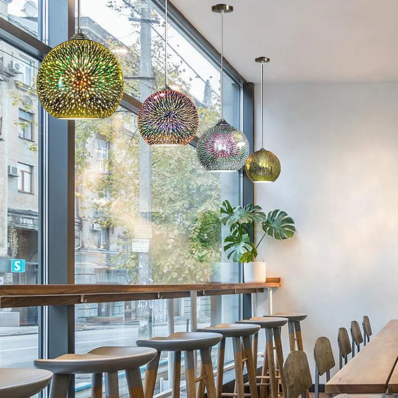 Современные зеркальные стеклянные подвесные светильники красочные 3D кухонные