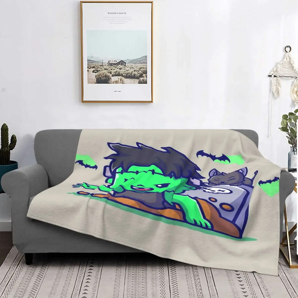 

Manta de muselina a cuadros para el sofka, colcha bonita a cuadros, color gris, Frankenstein