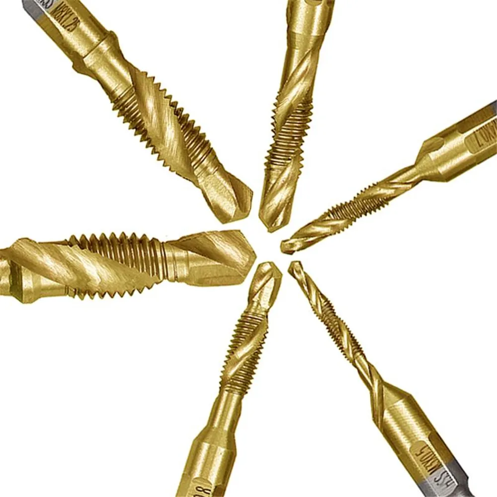 

M3-M10 Screw Tap Drill Bits HSS Taps Woodworking Metric Combination Bit High Speed Steel Titanium 1/4" IN Quick Change Hex