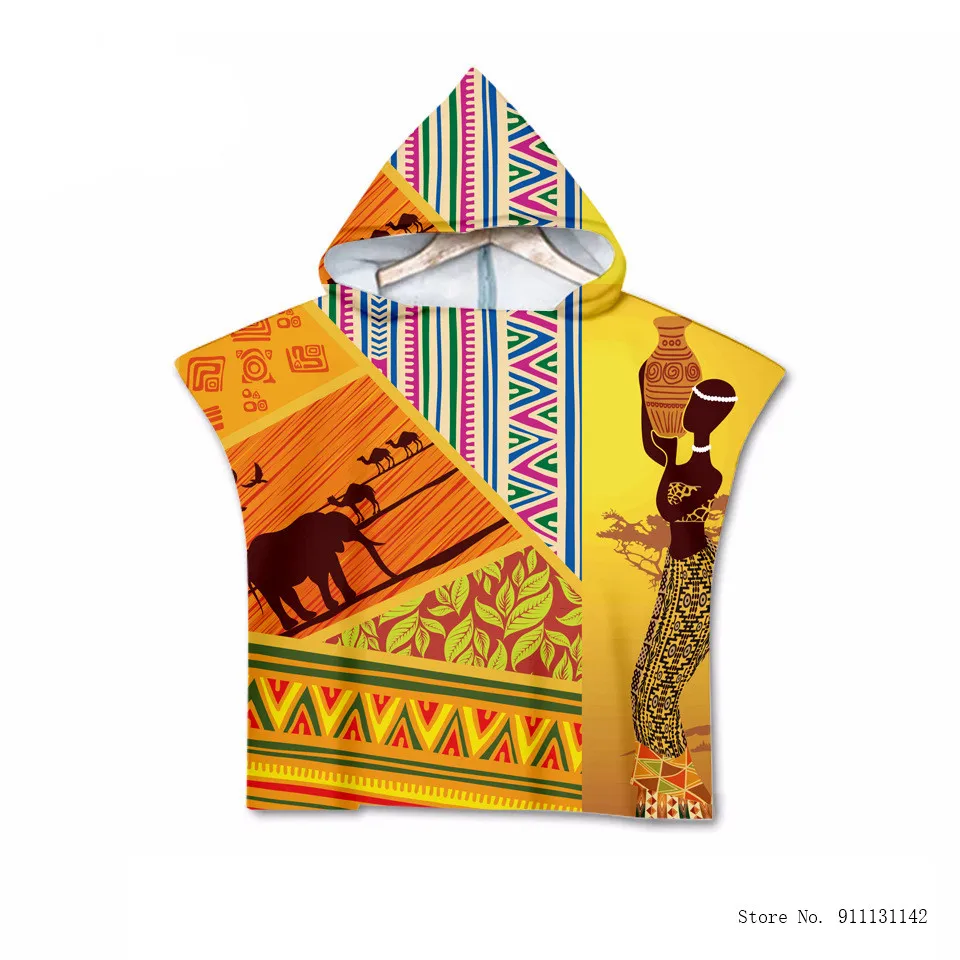 Банный халат детский из микрофибры с принтом в африканском стиле для мальчиков и
