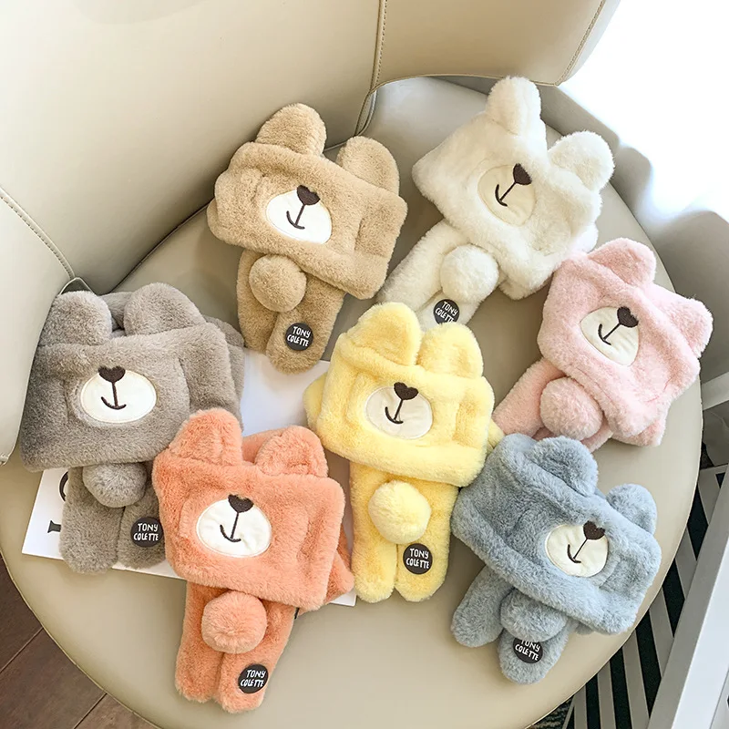 

Children's scarf winter fashion embroidery short-tailed bear warm lamb cashmere for men and women baby warm bib new 75*10cm