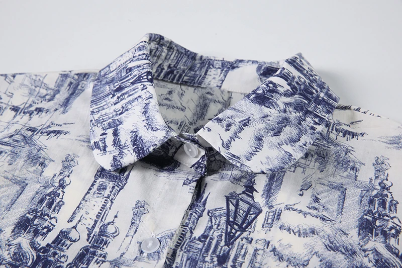 

SHENGPALAE Printed Blouse Women's 2021 Spring New Lapel Retro Large Size Long Sleeve Single Breasted Female Shirt Trendy 5A1118