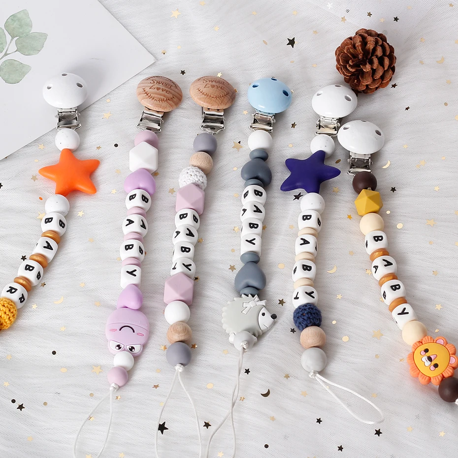 

24 Styles Personalized Name Silicone Baby Pacifier Clip Dummy Clips Pacifier Chain Teething Pacifier Chew Toy Baby Holder