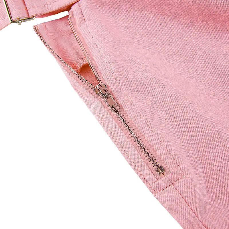 

Pink Hollow Out Pockets Patchwork Wide Leg Women's Pants Punk Sweat High Waist Baggy Joggers Fashion E-girl Solid Streetwear