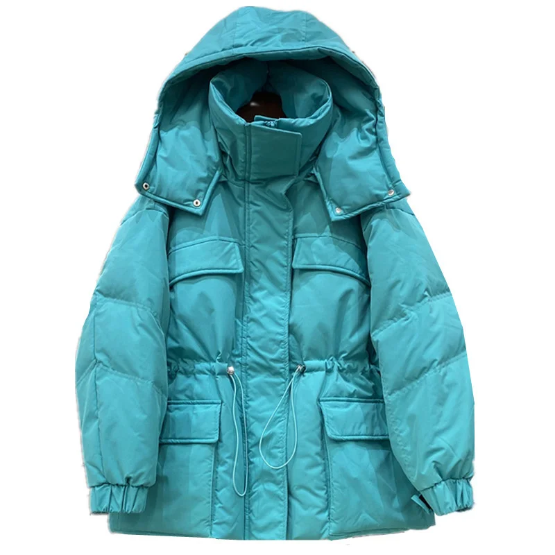 

Пуховик женский зимний с капюшоном, модная утепленная свободная теплая Рабочая куртка средней длины в Корейском стиле, повседневная верхня...