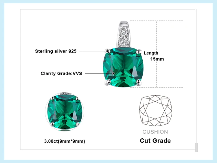 Jewelrypalace 8.7ct Изумрудное Кольцо Кулон Клипсы комплект ювелирных изделий стерлингового серебра 925 Красивые ювелирные изделия 45 см цепи коробки