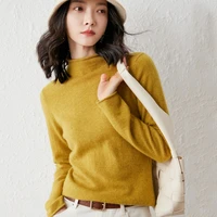 2021 woman winter 100 cashmere sweaters knitted pullovers jumper warm female mock neck blouse blue long sleeve clothing