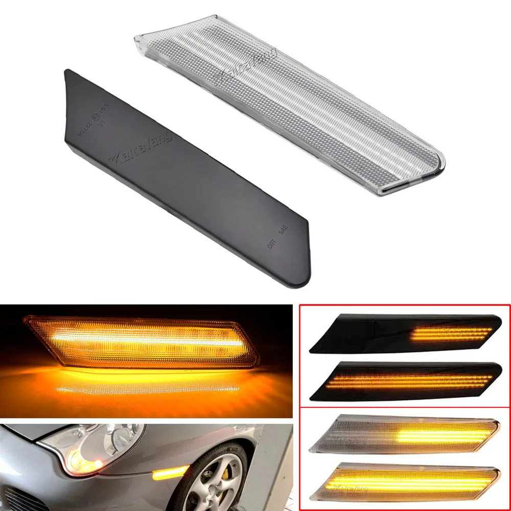 

2Pcs Smoke CANBus Amber Led Side Marker Light Turn Signal Lamp For Porsche Cayman 2006-2012 Boxster 987 911/997 4 4S GT Turbo