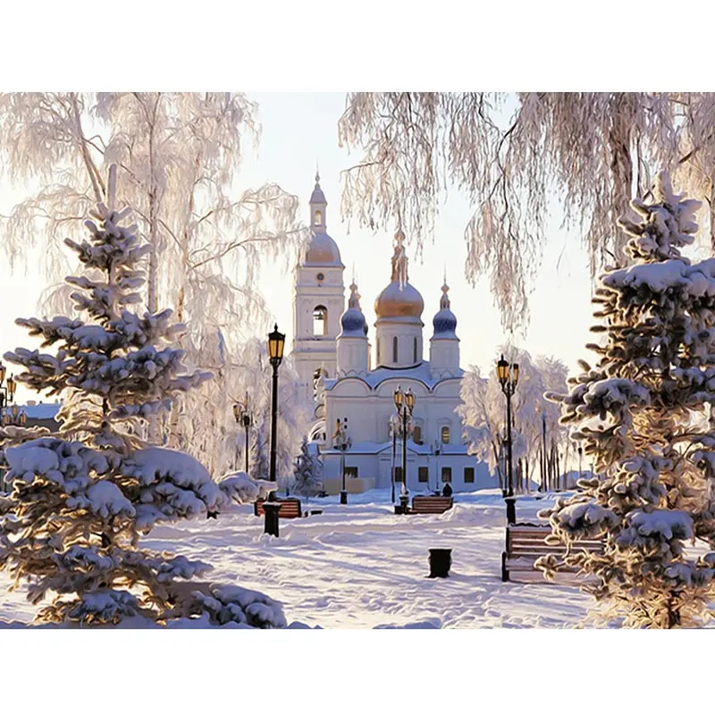 5D алмазная вышивка пейзаж алмазная живопись Стразы картина, Алмазная мозаика распродажа полный набор церковный зимний Декор для дома